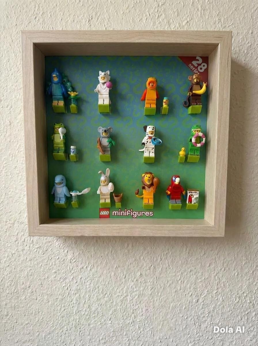 Lego Minifigures series 27 and 28 mounted displayed message for other series availability