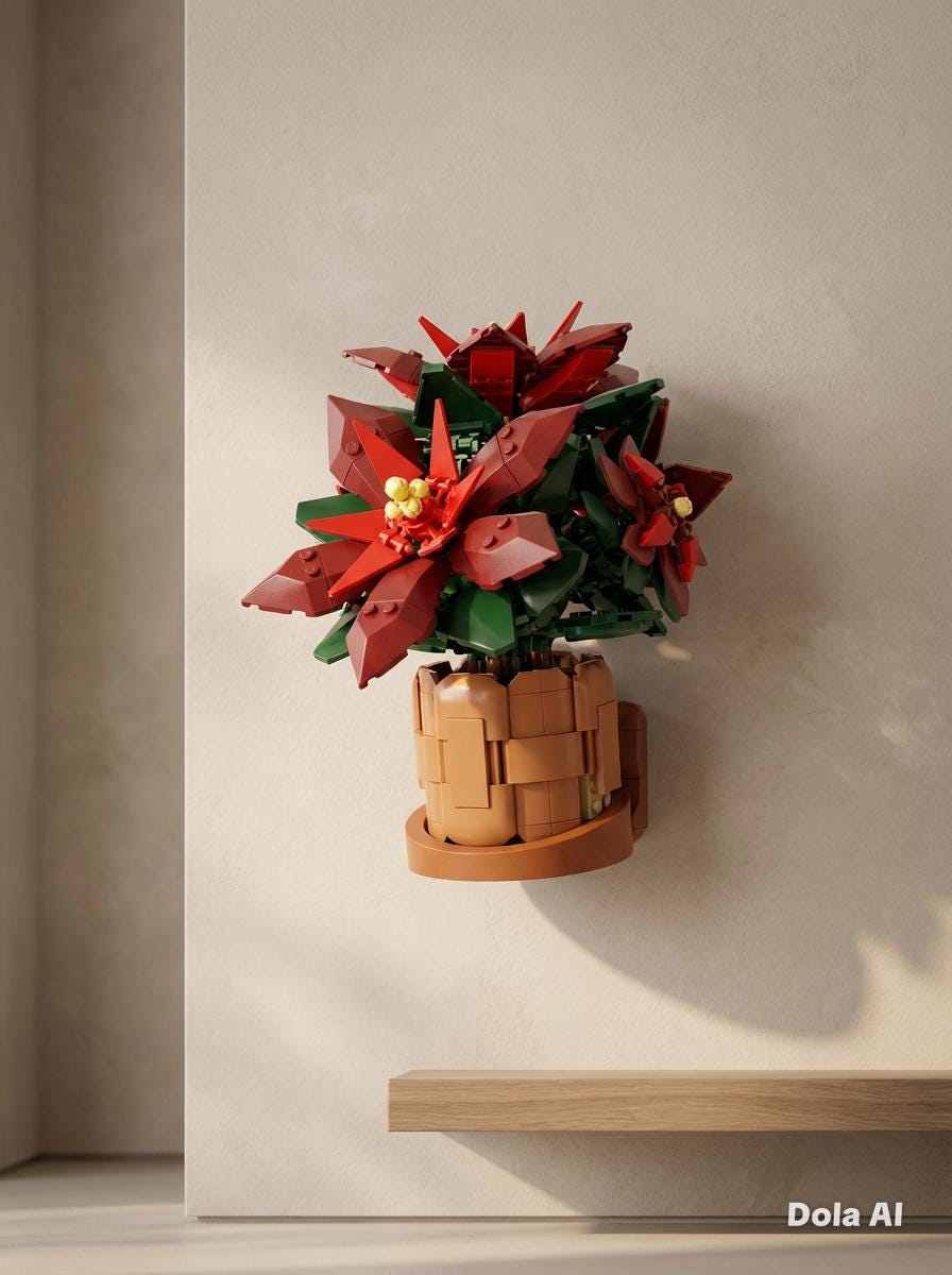 LEGO Poinsettia Plant Wall Mount (10370) – Floating Display Shelf, Space Saving LEGO Botanical Decor, Gift for LEGO Plant Lover